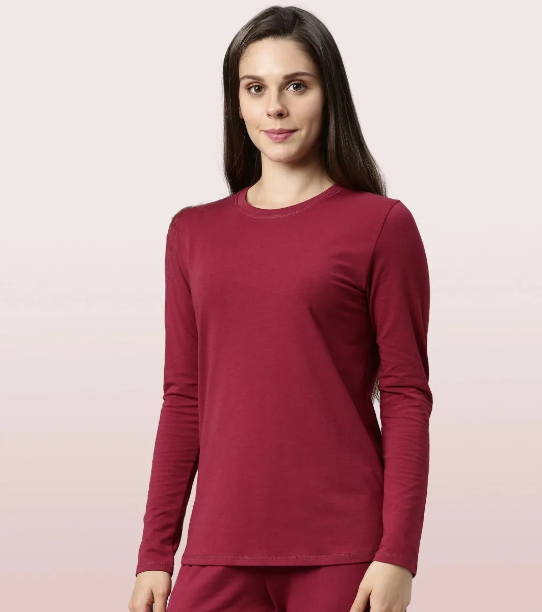 Long Sleeve Basic Crew Tee - Solid | Crew Neck Basic Stretch Cotton Tee