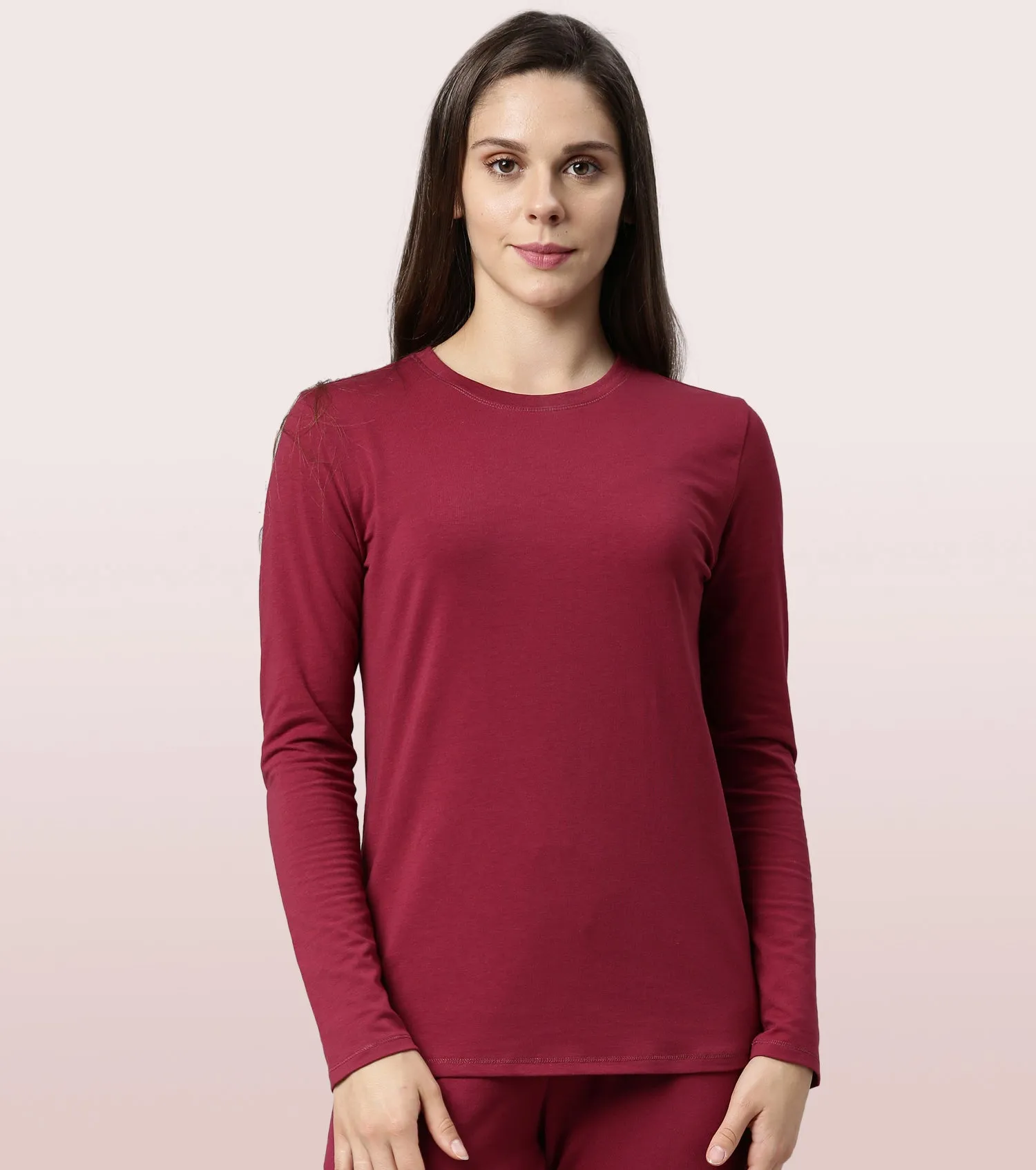 Long Sleeve Basic Crew Tee - Solid | Crew Neck Basic Stretch Cotton Tee