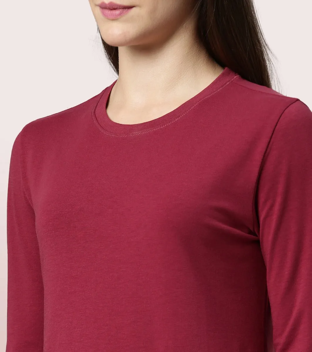 Long Sleeve Basic Crew Tee - Solid | Crew Neck Basic Stretch Cotton Tee