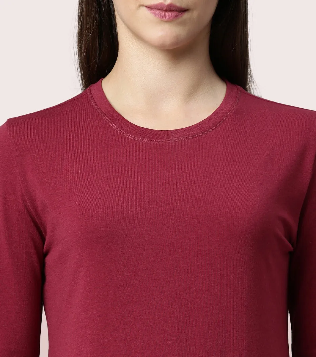 Long Sleeve Basic Crew Tee - Solid | Crew Neck Basic Stretch Cotton Tee