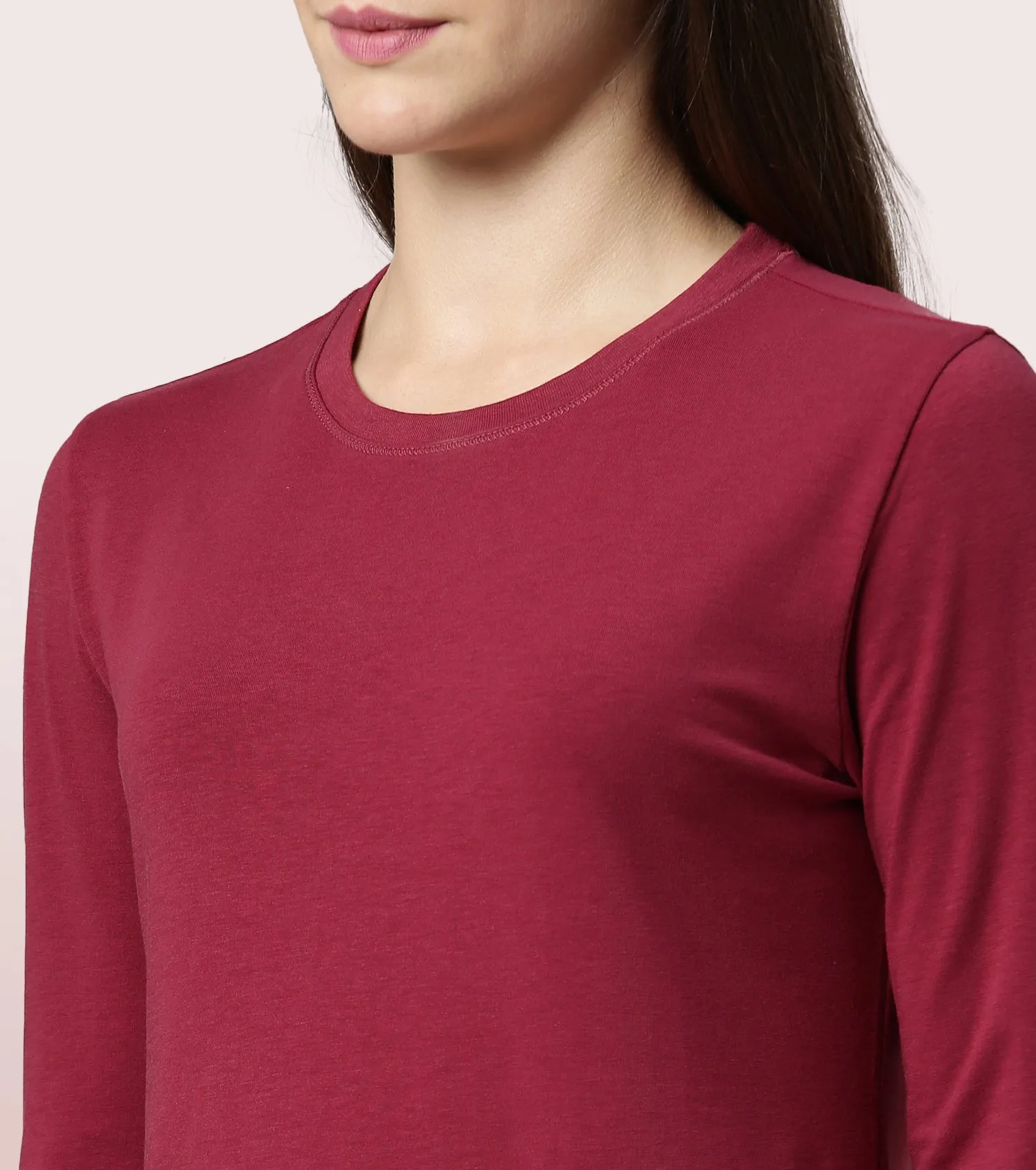 Long Sleeve Basic Crew Tee - Solid | Crew Neck Basic Stretch Cotton Tee