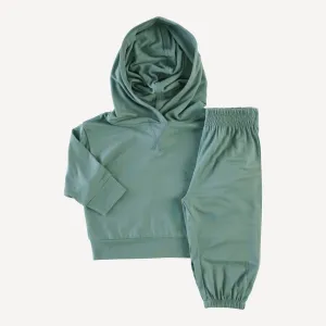 long sleeve boxy topstitch hoodie   relaxed jogger set | forest | bamboo