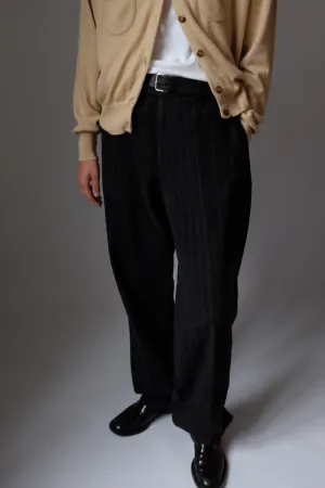 LONG WARM PINSTRIPED ANTHRACITE COTTON PANTS