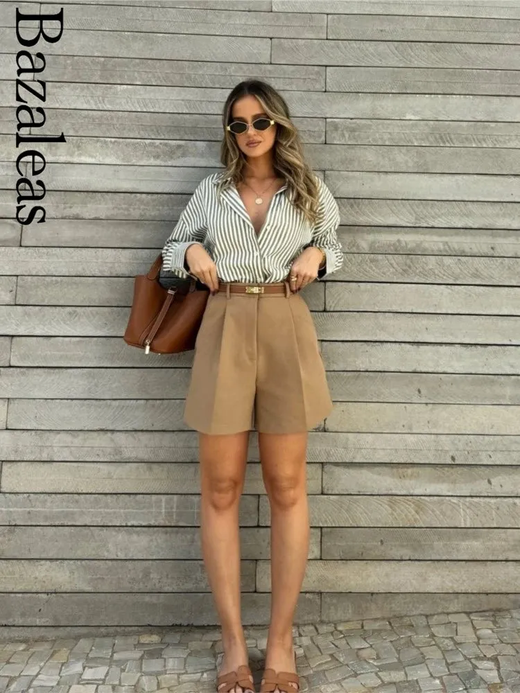Loose Green Stripe Print Blouse –  Single Breasted Casual Shirt Top
