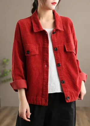 Loose Lapel Button Down Fine Coats Women Red Short jackets