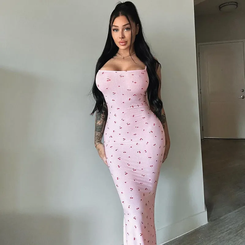 Louise Cherry Print Slim Maxi Dress