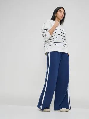 LOV Blue Solid High-Rise Track Pants
