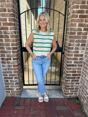 Love Like Stripes Knit Striped Tank Top- Green/Ivory