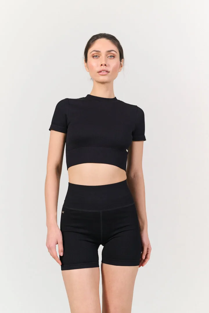 LUNA SCULPT rib shortsleeve - Black