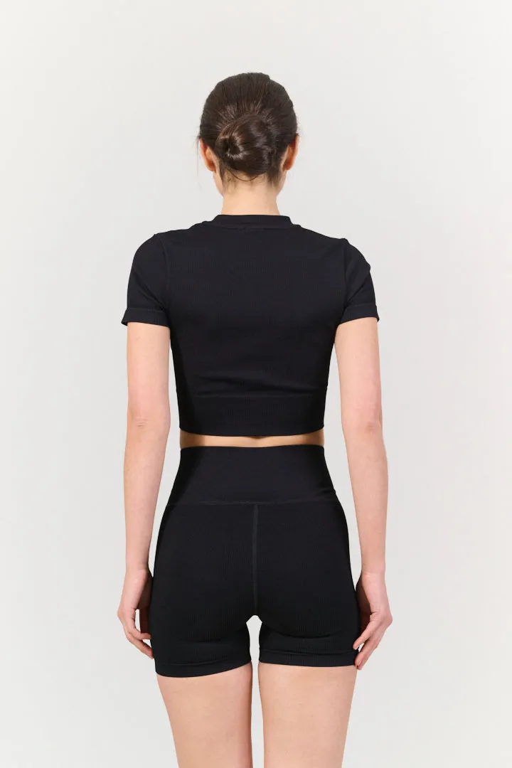 LUNA SCULPT rib shortsleeve - Black