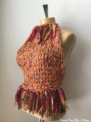 Luxe Fiesta Orange & Red Tweed Halter Top