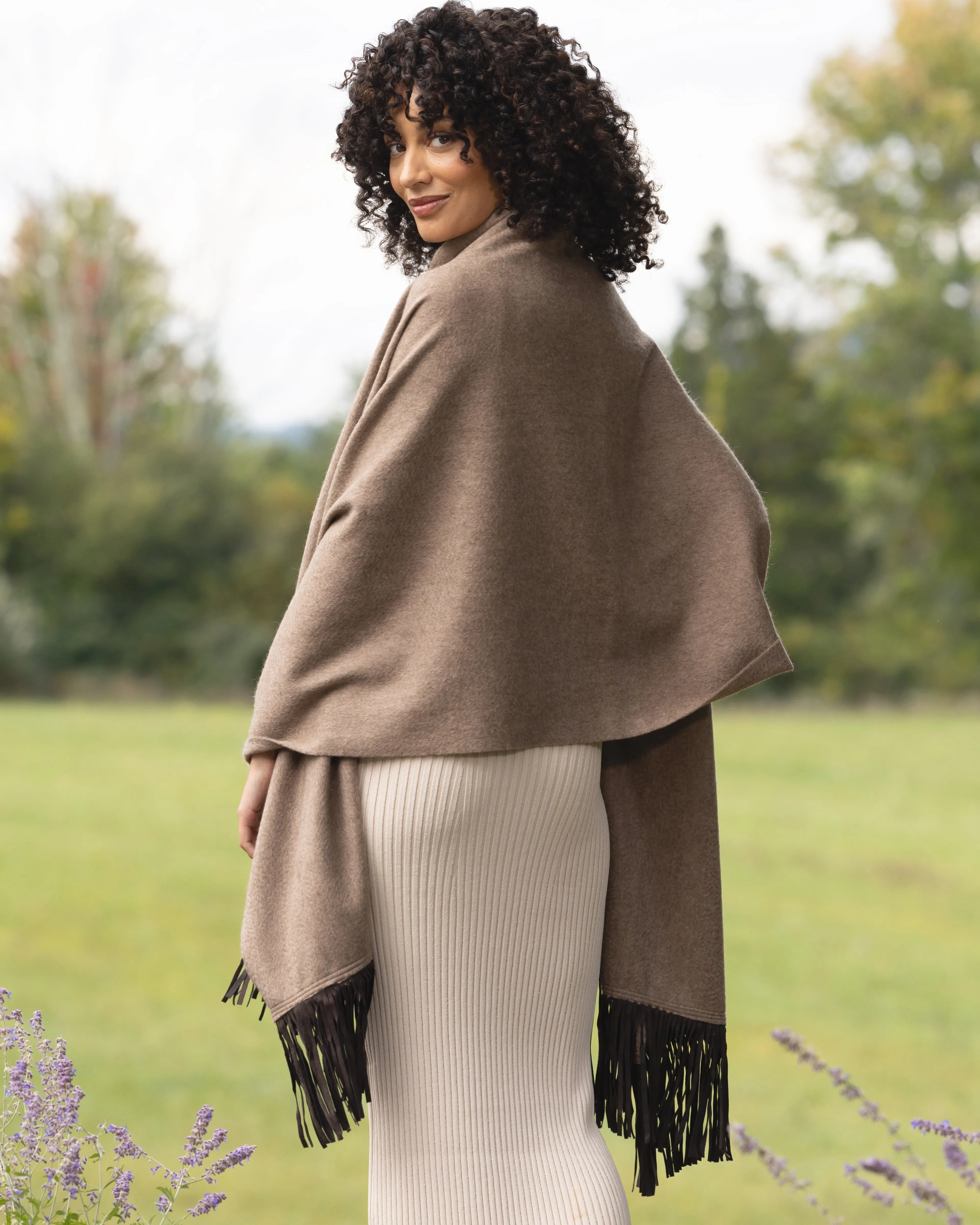 Luxe Leather Fringe Cashmere Wrap