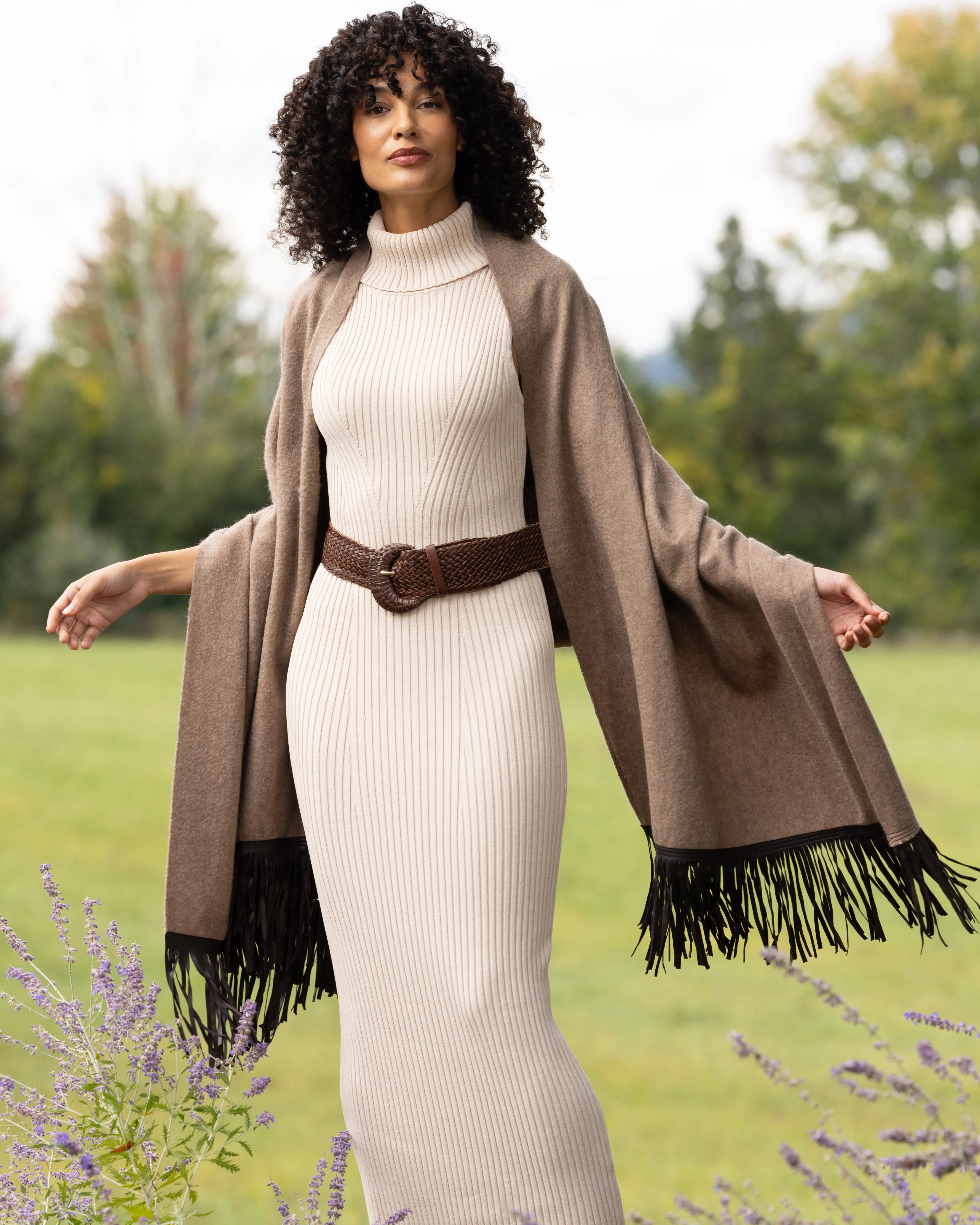 Luxe Leather Fringe Cashmere Wrap