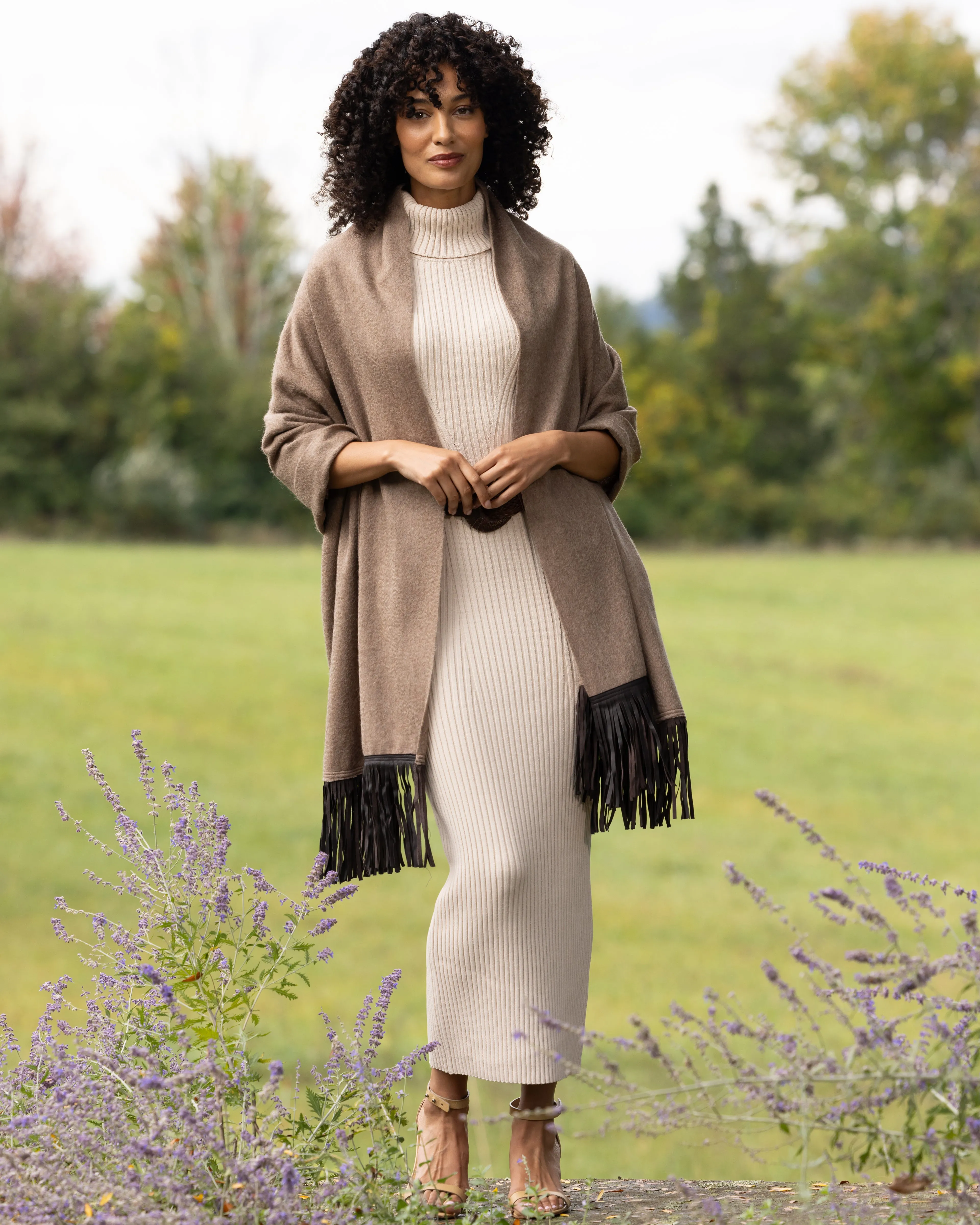 Luxe Leather Fringe Cashmere Wrap
