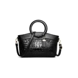 LuxeCroco Circular Handle Leather Shoulder Bag