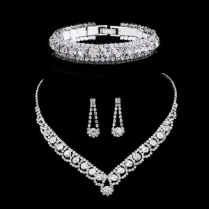 Luxurious Rhinestone Filled Necklaces, Earrings, and Bracelets Jewelry Set