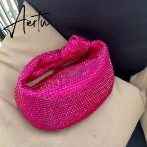 Luxury Designer Knotted Crsytal Rhinestone Diamond Cloud Bag Women's Handbag Bling Shiny Evening Bag Dinner Party Clutch Purse