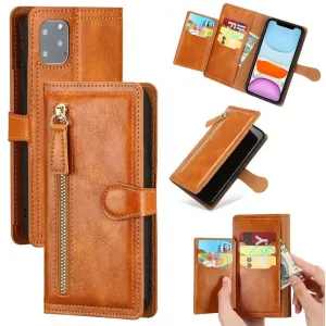 Luxury Leather Zipper Flip Wallet Case for iPhone - Card Holder & Stand