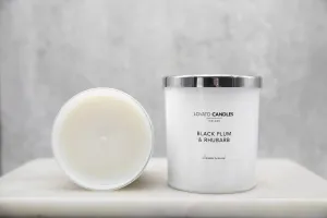 Luxury White Candle - Black Plum & Rhubarb