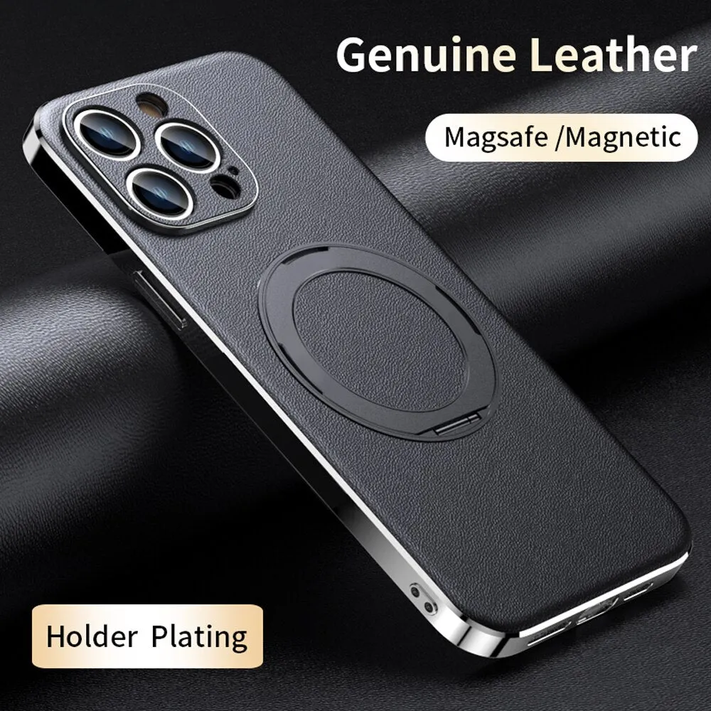 Magnetic Magsafe Leather Phone Case With Ring Holder For iPhone