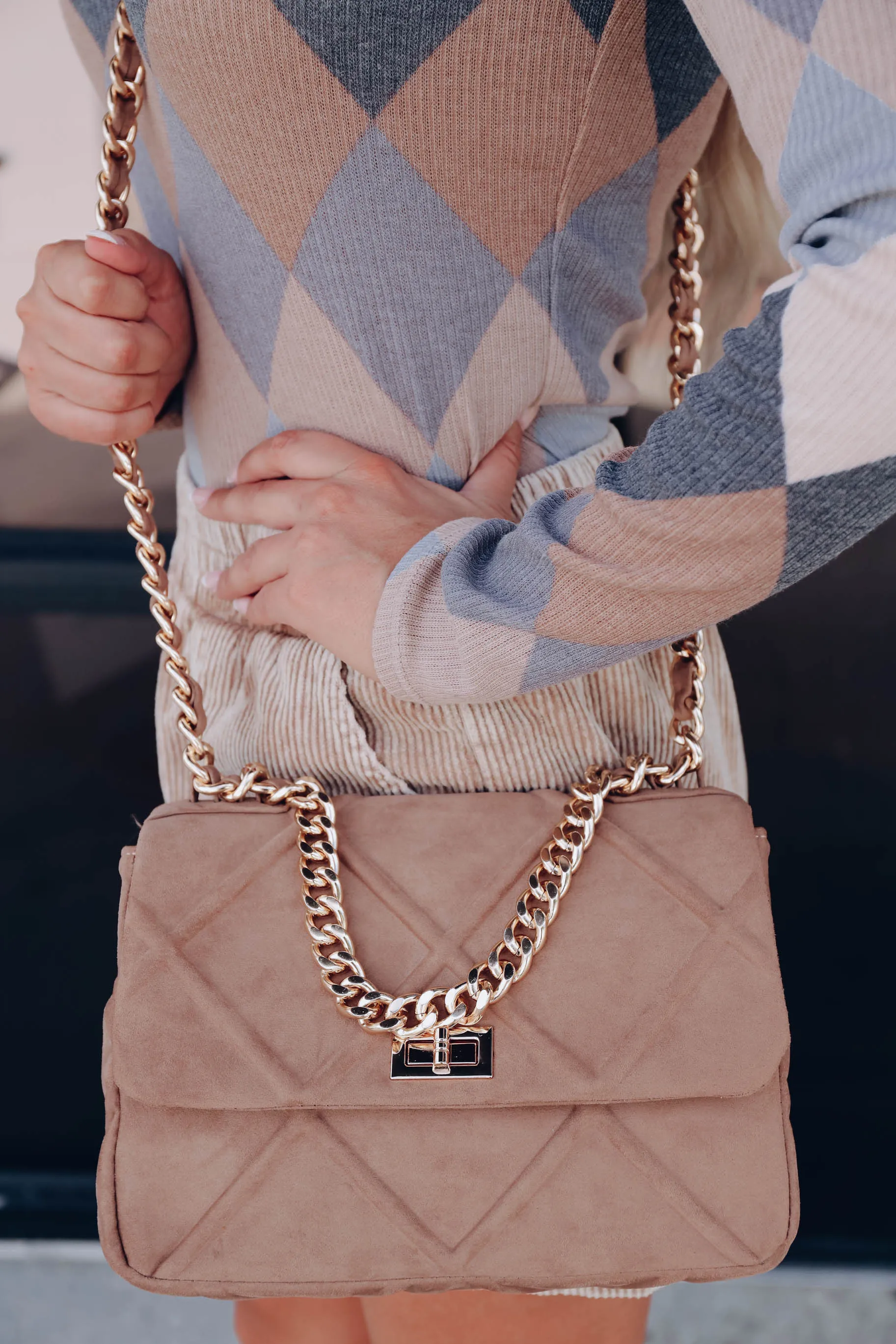 Maksym Microsuede Quilted Bag - Taupe