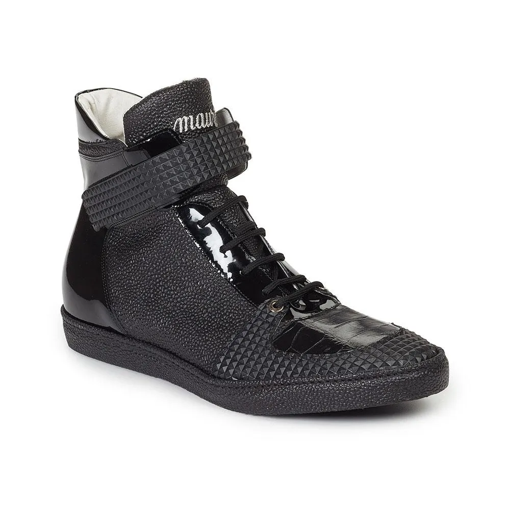 Mauri 8529 Men's Casual Nemo Fabric / Baby Croc / Patent Leather Black Sneakers (MA3024)