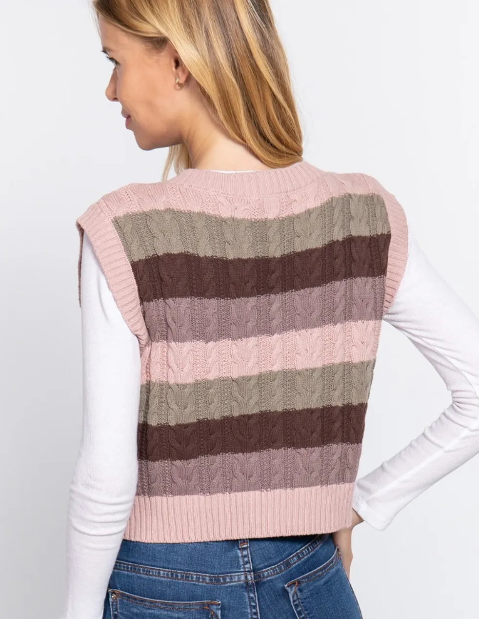 Mauve, Brown & Olive Cable Knit Vest