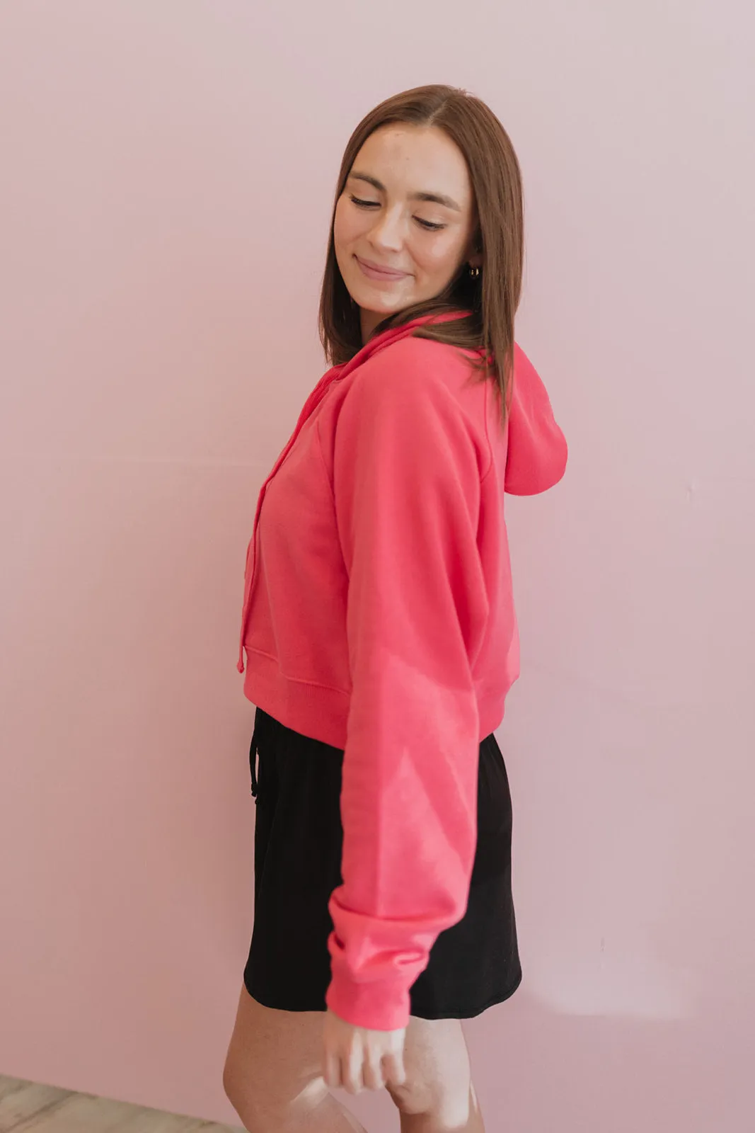 Meaningful Moment Flamingo Pink Cropped Hoodie