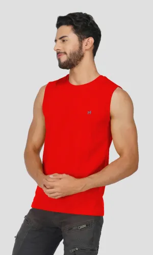 Mebadass Cotton Men's Sleeveless Regular Size Vests - Red