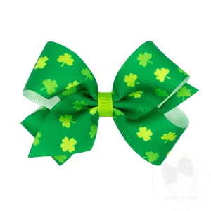 Medium Shamrock Print Grosgrain Girls Hair Bow