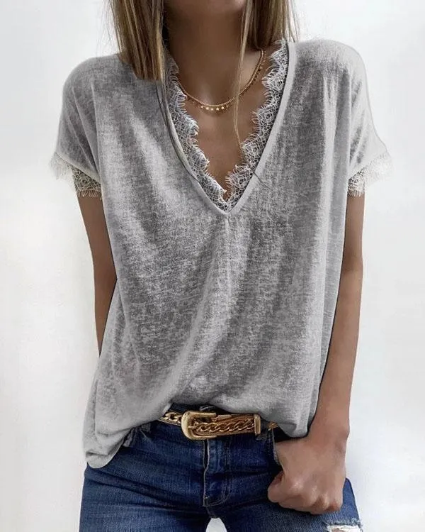 Melarey V-Neck Lace Cozy Top (3 Colors)