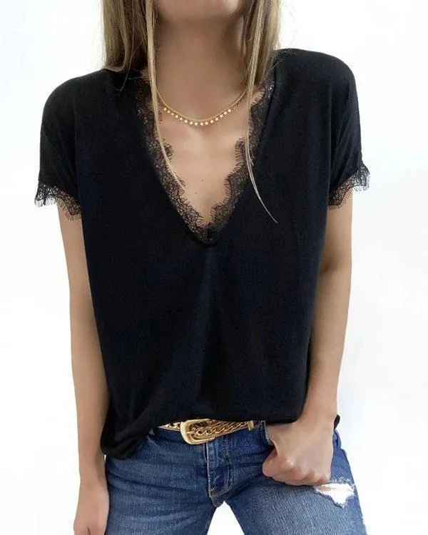Melarey V-Neck Lace Cozy Top (3 Colors)