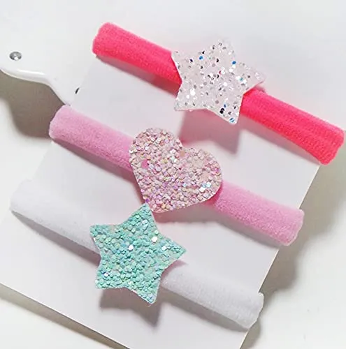 Melbees by Yellow Chimes 6 pcs Hair Clips Hair Band for Kids with Glittering Star Heart Charms Hair Accessories Pretty Snap Hairpins Hair Ties for Kids Girls (Pack of 6), Multi-Color, Medium (YCHACLRB-KD004-MC)