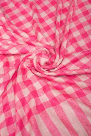 Melody Fuscia Pink Gingham Check Cashmere Shawl