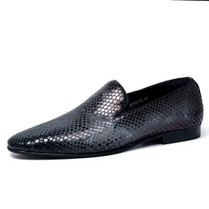 Men Summer Genuine Snake Pattern Leather Shoes Hair Stylist Italian Open Edge Slip On British Carved Business Casual Loafers