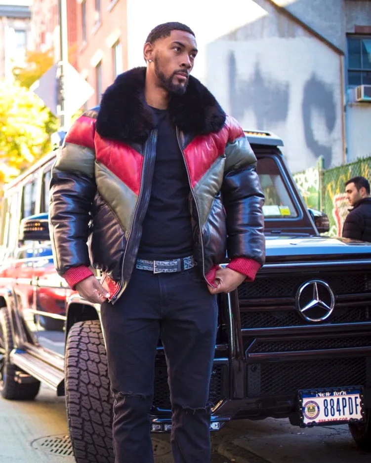 MEN V BOMBER- MULTI COLOR RED/GREEN/NAVY BLUE