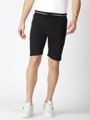MEN'S BLACK SOLID REGULAR FIT KNITTED SHORTS