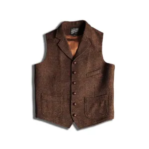 Men's Brown Tweed Hunting Vest Notch Lapel