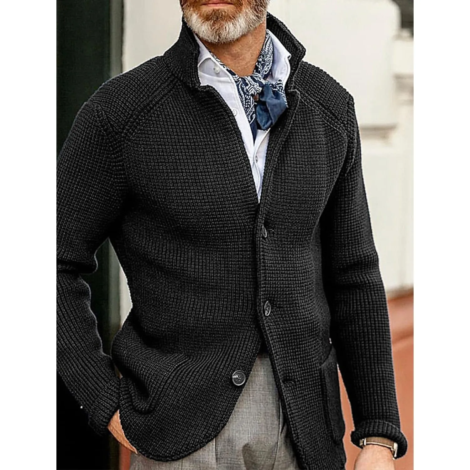 Men's Cardigan Solid Color Sweater