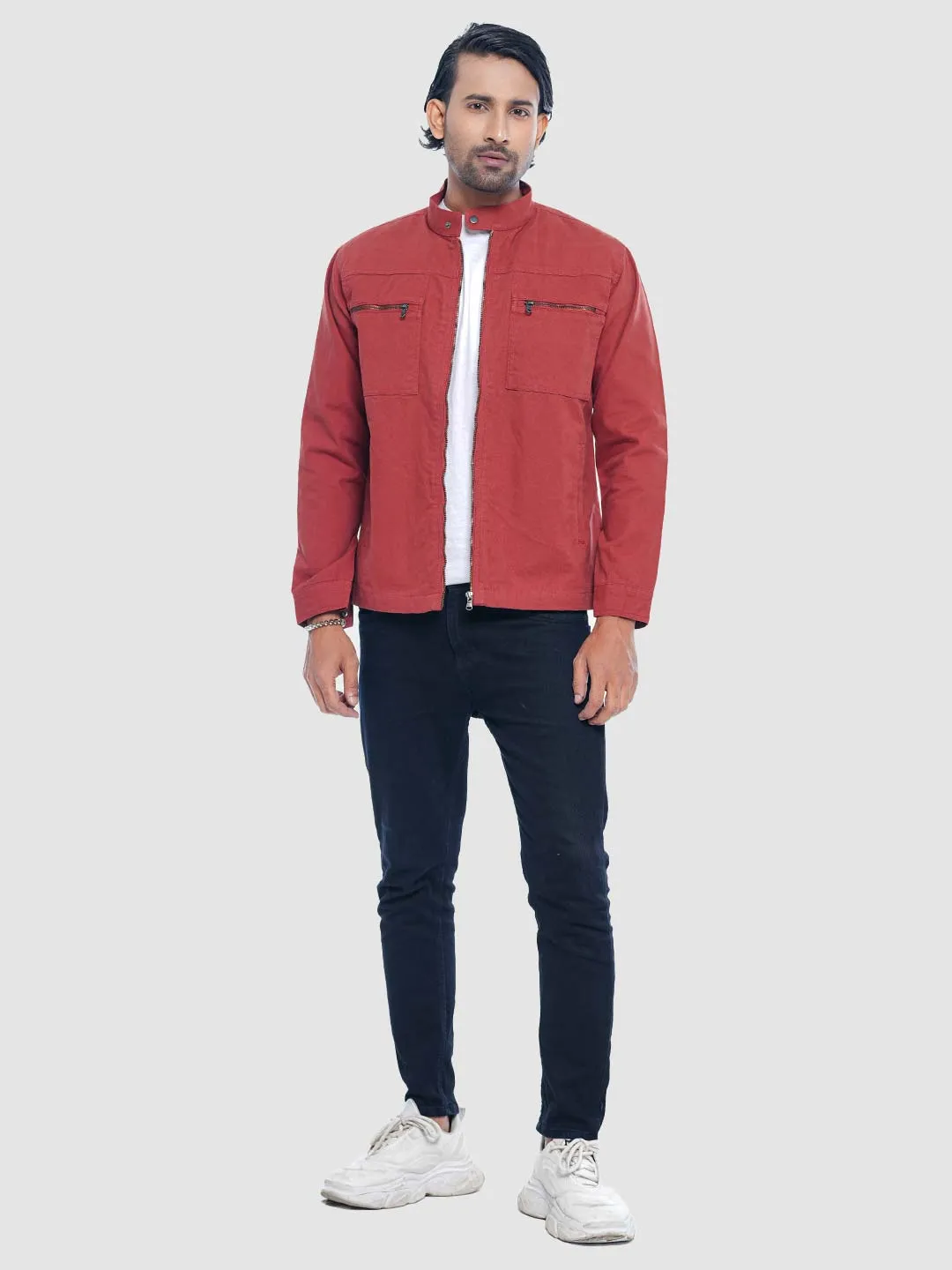 Men's Casual Biker Jacket in Burn Orange