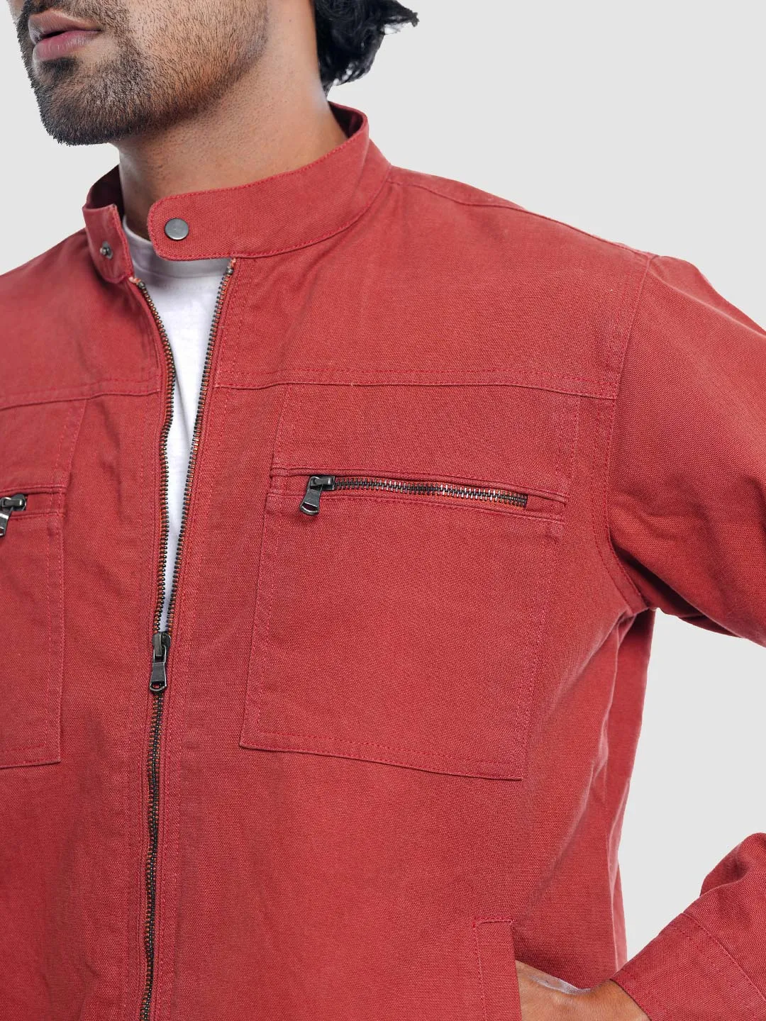 Men's Casual Biker Jacket in Burn Orange