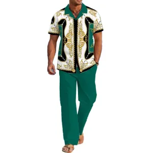 Men's Casual Printed Short Sleeve Shirt Set 86552188YM