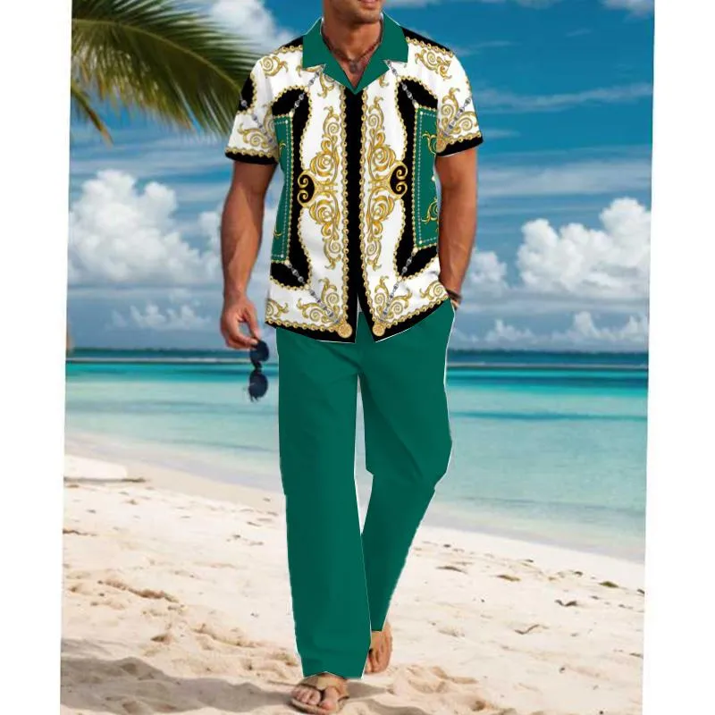Men's Casual Printed Short Sleeve Shirt Set 86552188YM