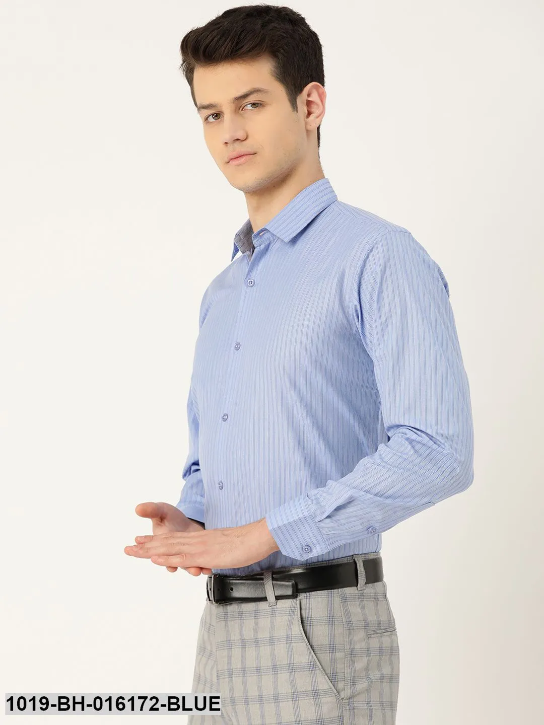 Men's Cotton Blue Striped Formal Shirt - Sojanya