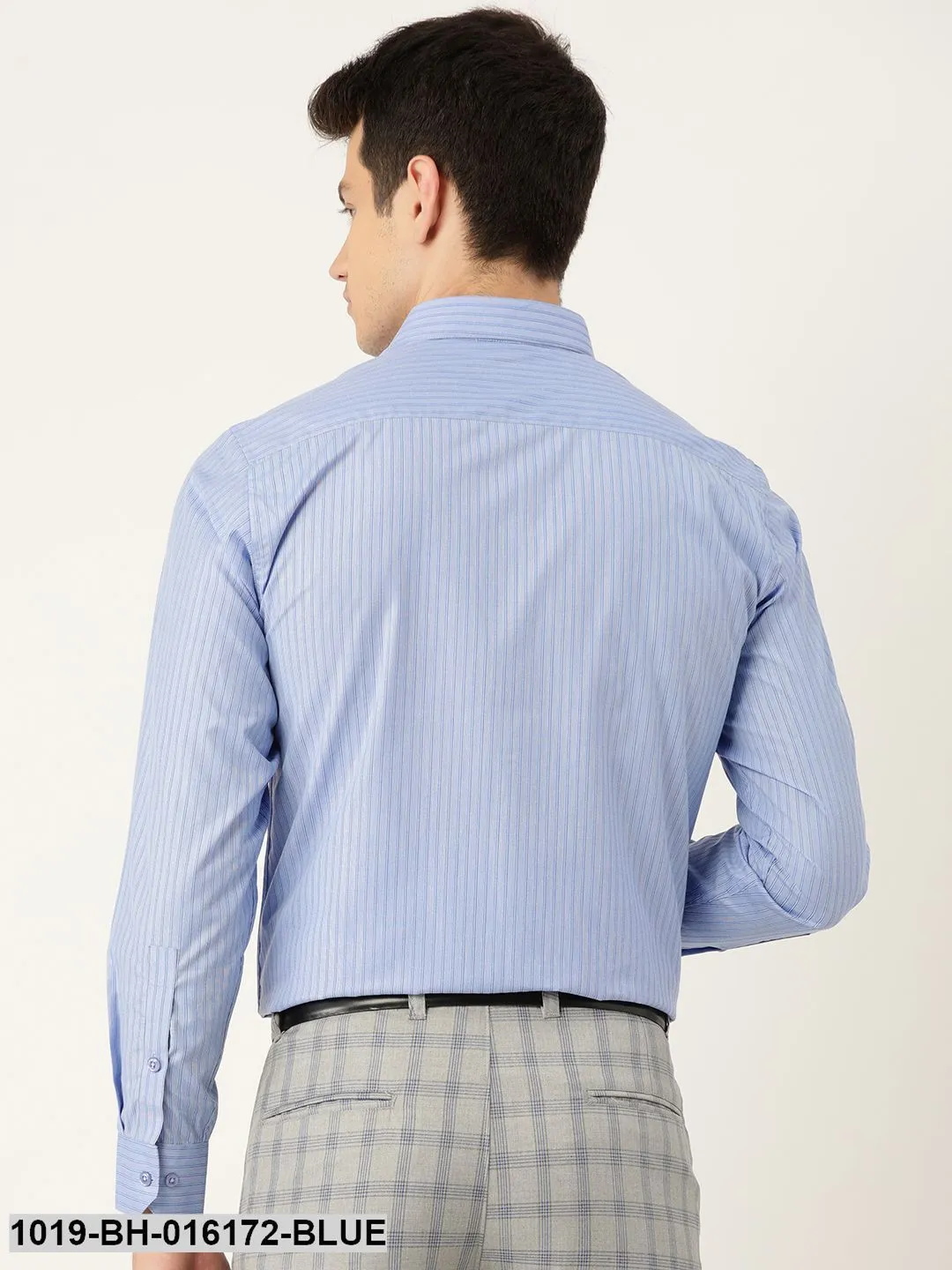 Men's Cotton Blue Striped Formal Shirt - Sojanya