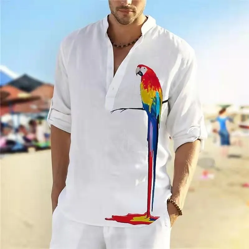 Men's Cotton Linen Printed Shirt 58411698L
