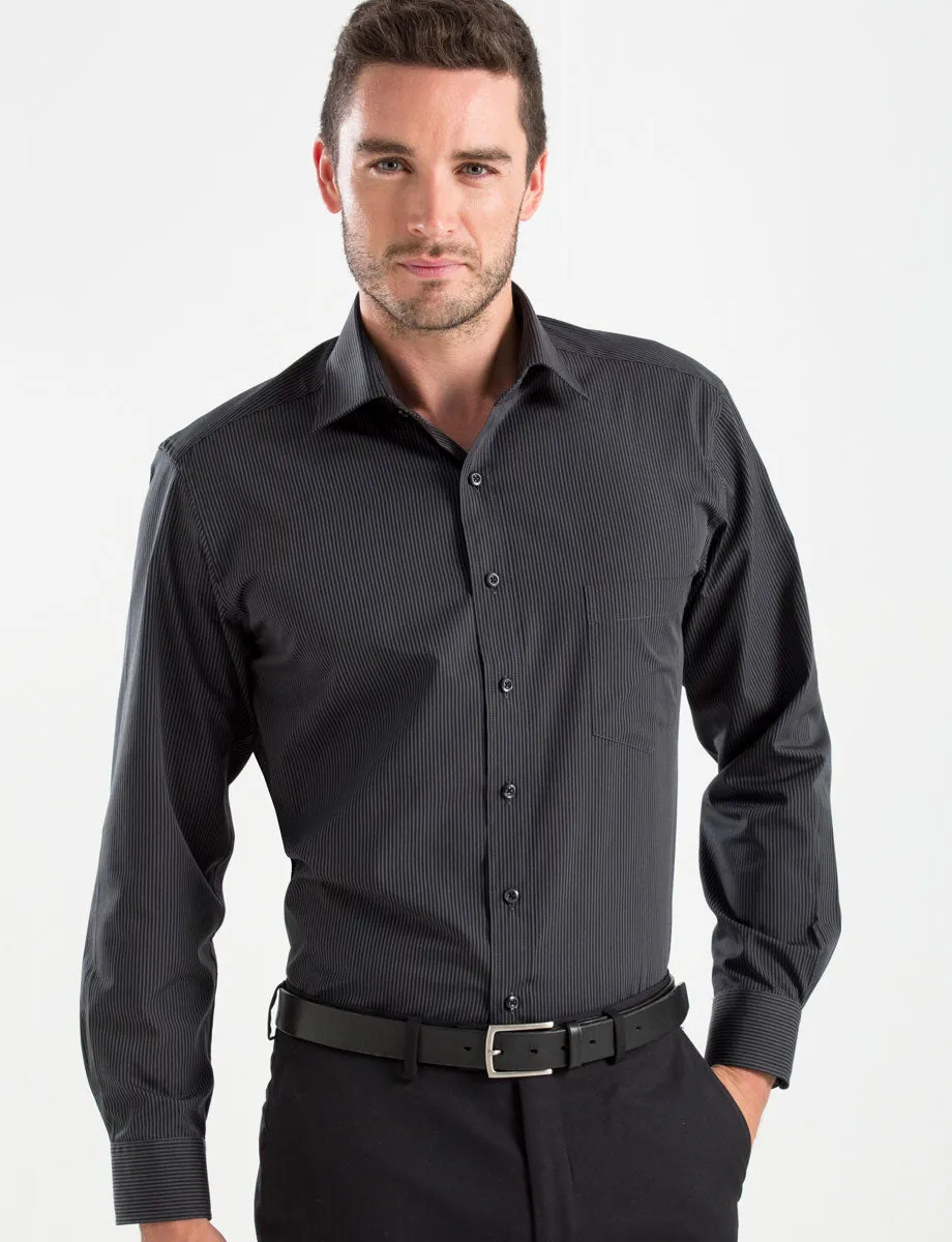 Mens Dark Stripe Charcoal Business Shirt 236
