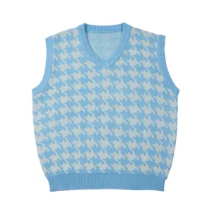 Mens Fall Outfits Vintage Plaid Knitted Vest Man Loose Couple Pullover Sleeveless Sweater