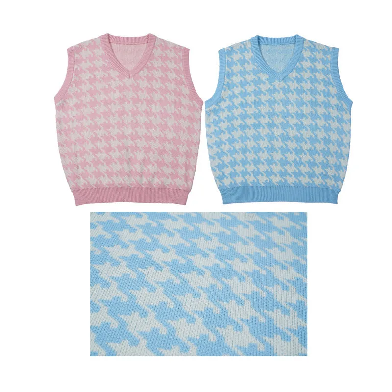 Mens Fall Outfits Vintage Plaid Knitted Vest Man Loose Couple Pullover Sleeveless Sweater