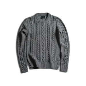 Men's Fisherman Sweater Merino Wool O-neck Long Sleeves Thick Warm Cable Jumper - Vintage Style